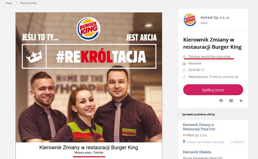 praca burger king