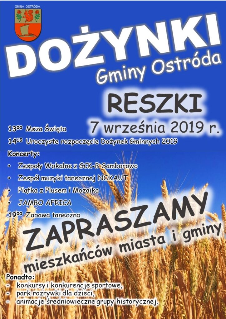 DZIŚ DOŻYNKI W GMINACH: OSTRÓDA, MORĄG, GRUNWALD, ŁUKTA I MAŁDYTY 2 Plakat