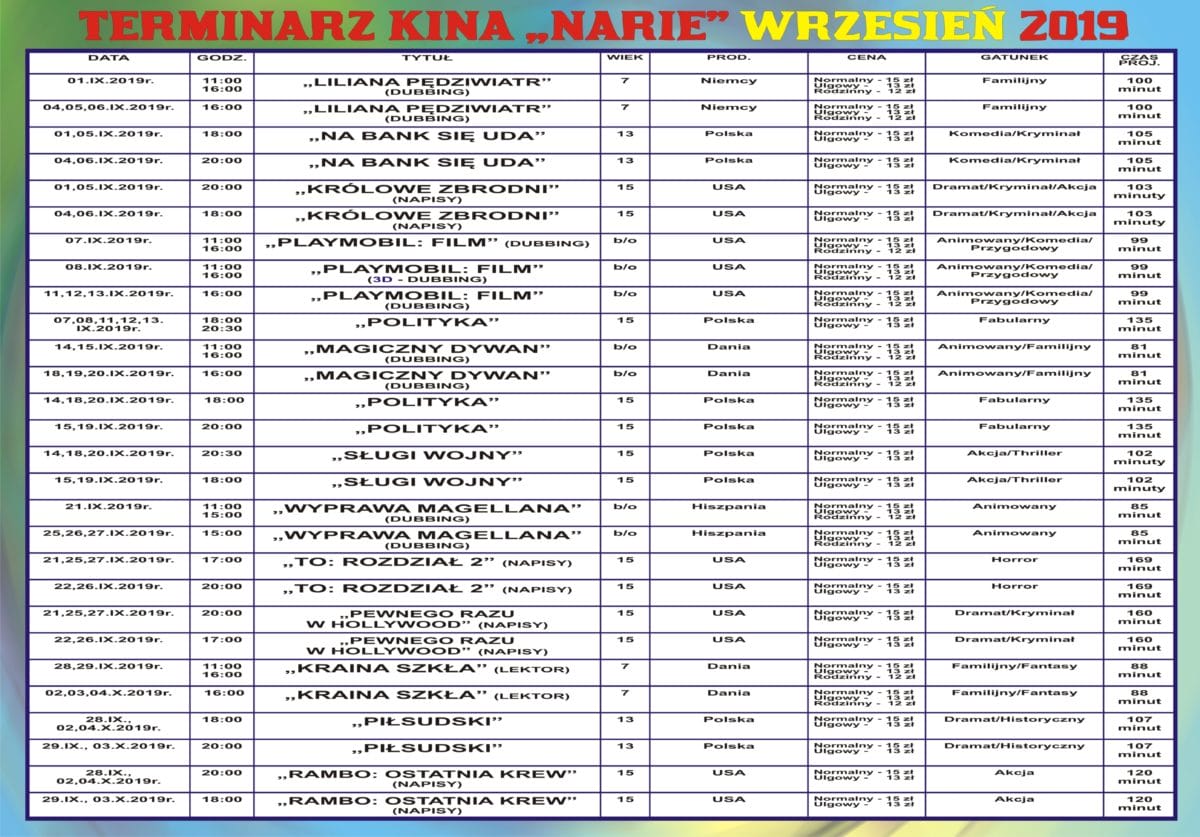 POLITYKA, PIŁSUDSKI, SŁUGI WOJNY, RAMBO I INNE FILMY WE WRZEŚNIU W MORĄSKIM KINIE 1 Terminarz Kina Wrzesień 2019 E1567330292876