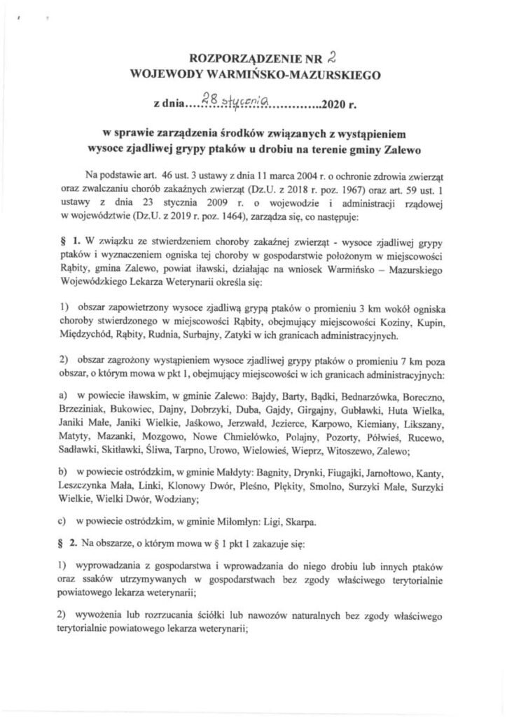 ROZPORZĄDZENIE WOJEWODY - CZĘŚĆ POWIATU OSTRÓDZKIEGO ZAGROŻONA PTASIĄ GRYPĄ 2 100 149456 G