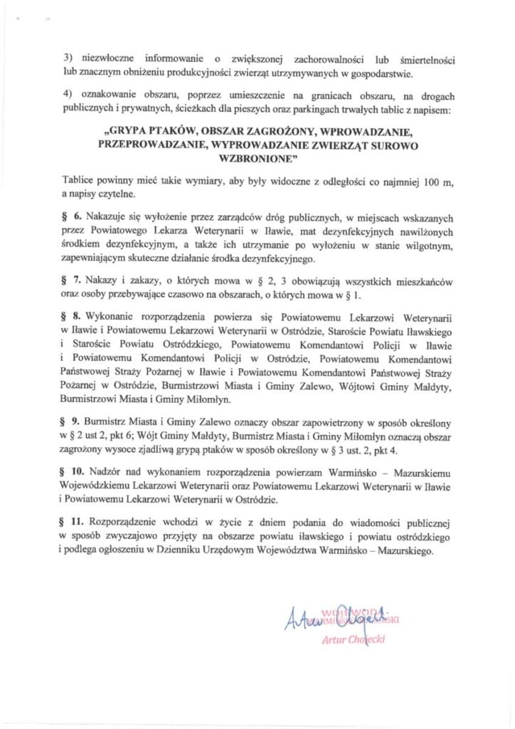 ROZPORZĄDZENIE WOJEWODY - CZĘŚĆ POWIATU OSTRÓDZKIEGO ZAGROŻONA PTASIĄ GRYPĄ 5 100 149459 G
