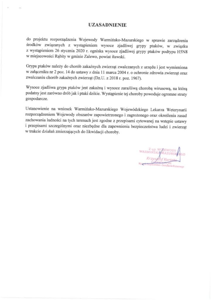 ROZPORZĄDZENIE WOJEWODY - CZĘŚĆ POWIATU OSTRÓDZKIEGO ZAGROŻONA PTASIĄ GRYPĄ 6 100 149460 G