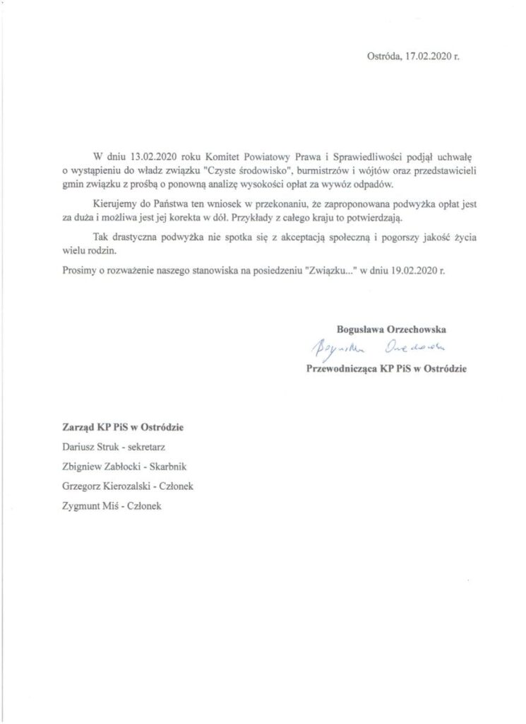 KOMITET POWIATOWY PIS W OSTRÓDZIE APELUJE O PONOWNĄ ANALIZĘ STAWEK WYWOZU ŚMIECI 3 Apel Śmieci