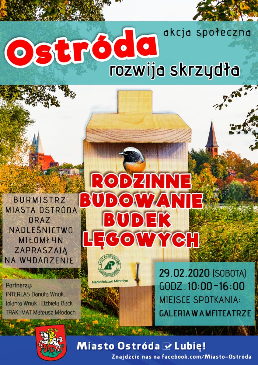 "OSTRÓDA ROZWIJA SKRZYDŁA" - 250 PTASICH BUDEK LĘGOWYCH ZAWIŚNIE W MIEŚCIE 2 Plakat Ostróda Rozwija Skrzydała