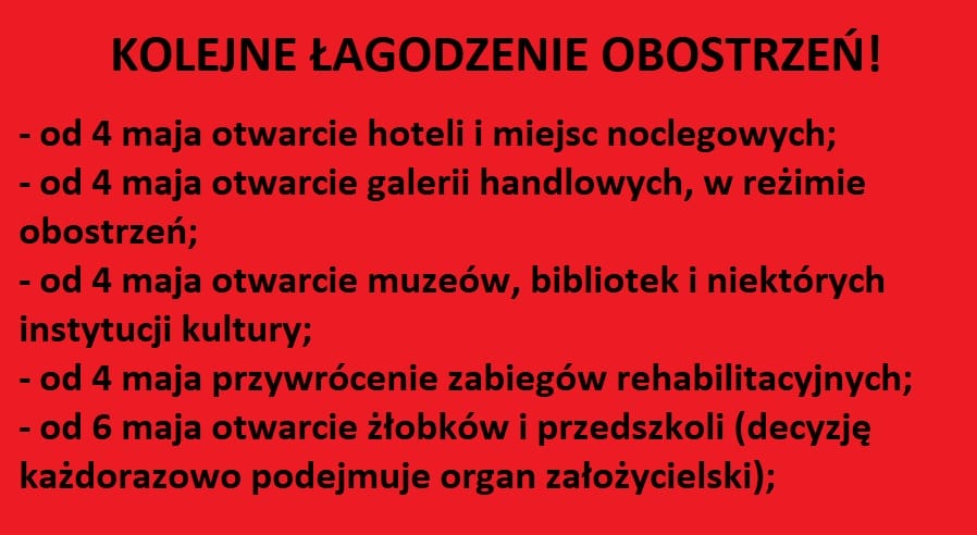 ŁAGODZENIE OBOSTRZEŃ - OTWARCIE HOTELI, MUZEÓW, GALERII HANDLOWYCH, PRZEDSZKOLI... 13 łagodzenie obostrzeń