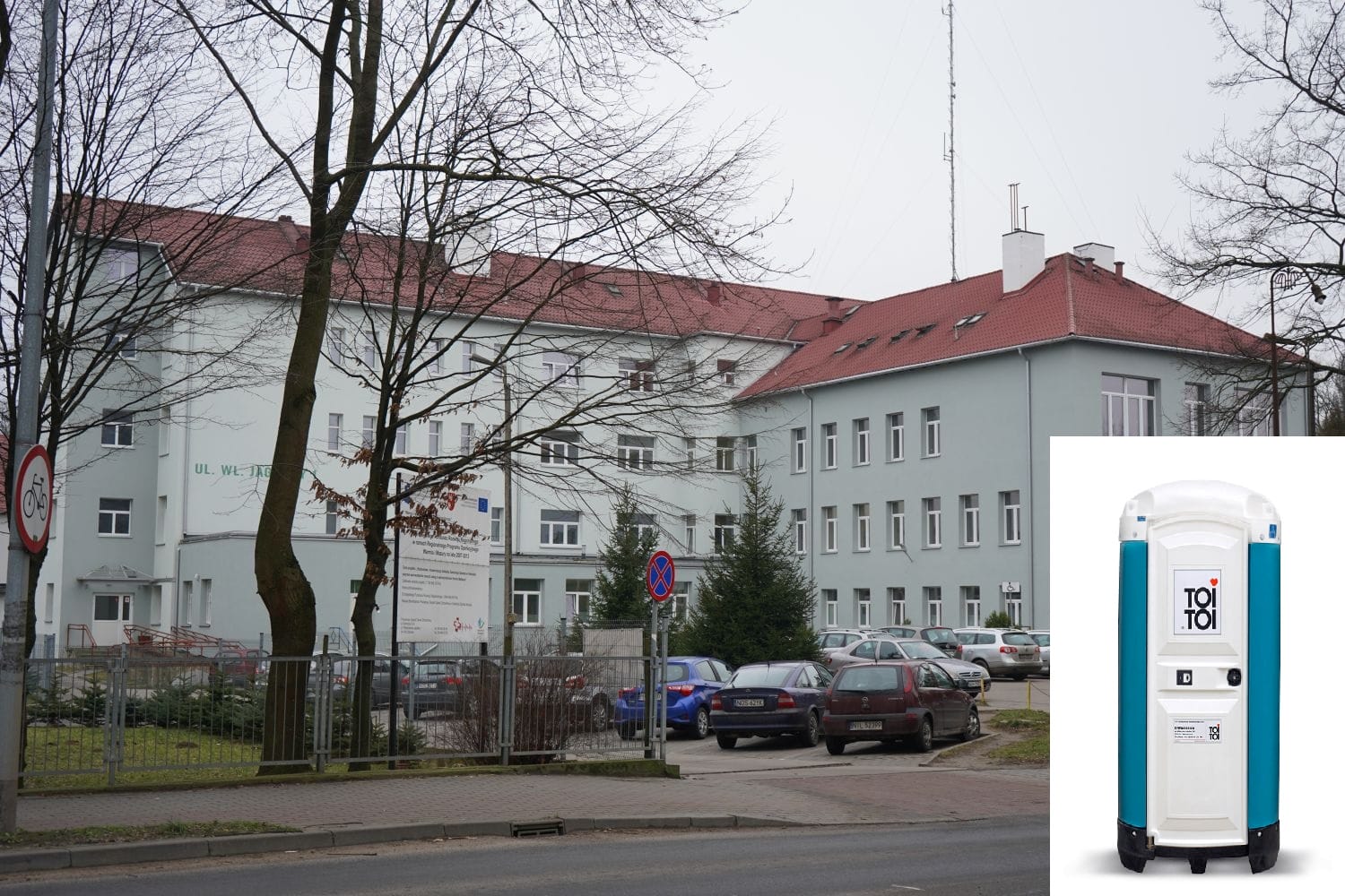Z INICJATYWY RADNEGO PIOTRA DUDY POD SZPITALEM USTAWIONO TOI TOI DLA POLICJANTÓW 1 Toi