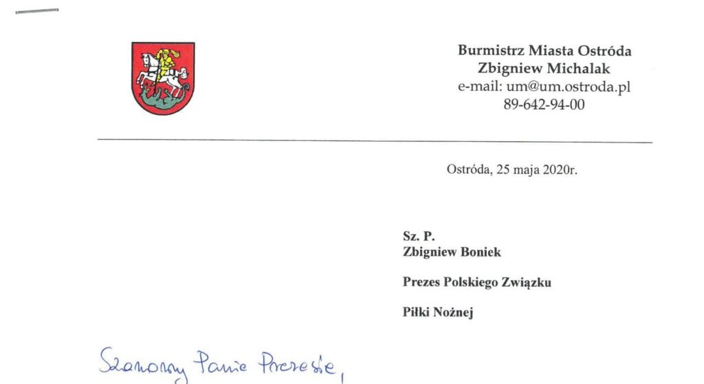 PISZE ZBIGNIEW DO ZBIGNIEWA - BURMISTRZ OSTRÓDY DO PREZESA PZPN W SPRAWIE SOKOŁA 15 100088091 940142249763076 1169573840137748480 o 1