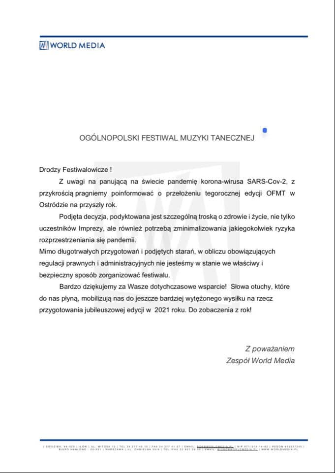 W TYM ROKU FESTIWAL DISCO POLO W OSTRÓDZIE NIE ODBĘDZIE SIĘ! 2 98364095 3067377053328995 1981740761263112192 O