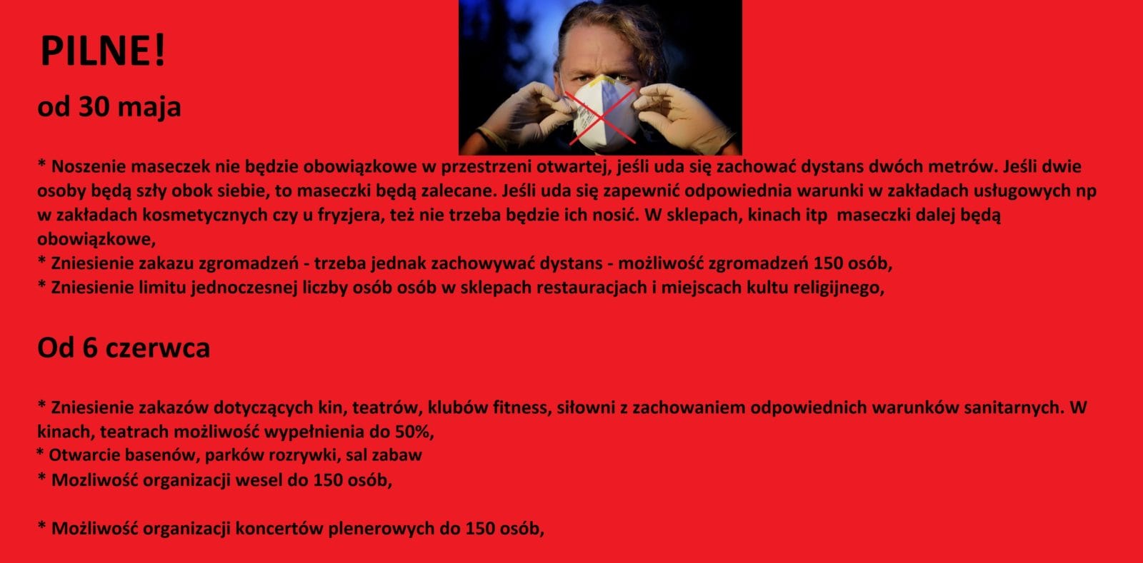 ZMIANY! BEZ MASECZEK, OTWARTE KINA, BASENY, SIŁOWNIE, WESELA I KONCERTY DO 150 OSÓB 1 Nowe Obostrzenia 1