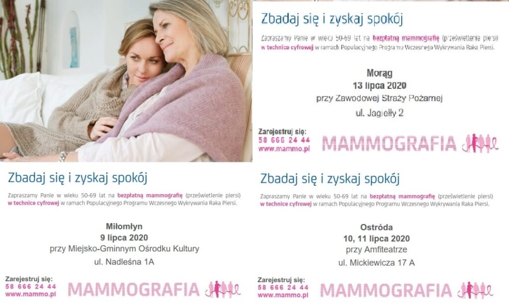 OD 9 DO 13 LIPCA BEZPŁATNA MAMMOGRAFIA W MIŁOMŁYNIE, OSTRÓDZIE I MORĄGU 16 mamm slijder