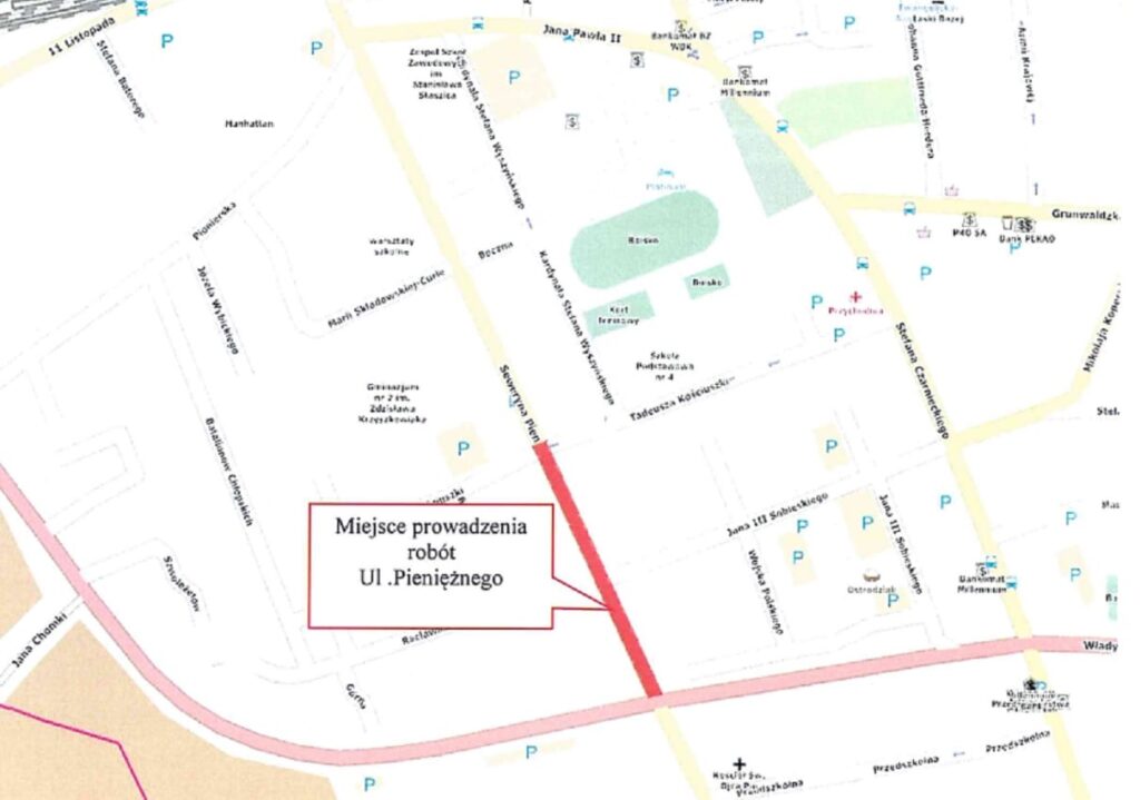 UTRUDNIENIA NA UL. PIENIĘŻNEGO W OSTRÓDZIE W PIĄTEK 31 LIPCA. ZALECANY OBJAZD 13 pienieżnego