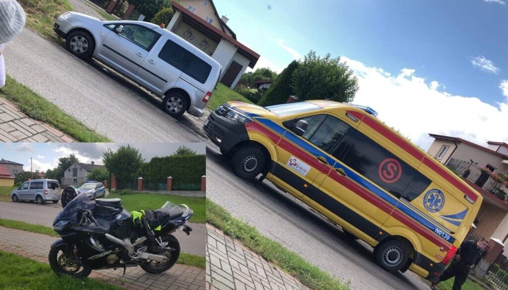 ZDERZENIE MOTOCYKLA Z SAMOCHODEM NA UL. ŚWIETLIŃSKIEJ W KAJKOWIE 17 slijderk