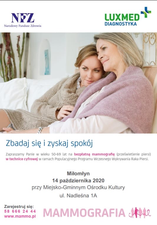 BEZPŁATNA MAMMOGRAFIA W OSTRÓDZIE, MORĄGU, MIŁAKOWIE I MAŁDYTACH - PAŹDZIERNIK MIESIĄCEM ŚWIADOMOŚCI RAKA PIERSI 5 Mammilomlyn