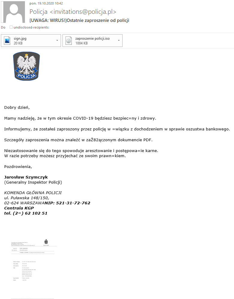 DOSTAŁEŚ E-MAILA Z ZAPROSZENIEM OD POLICJI? UWAŻAJ - TO OSZUSTWO! 2 1 352722 G