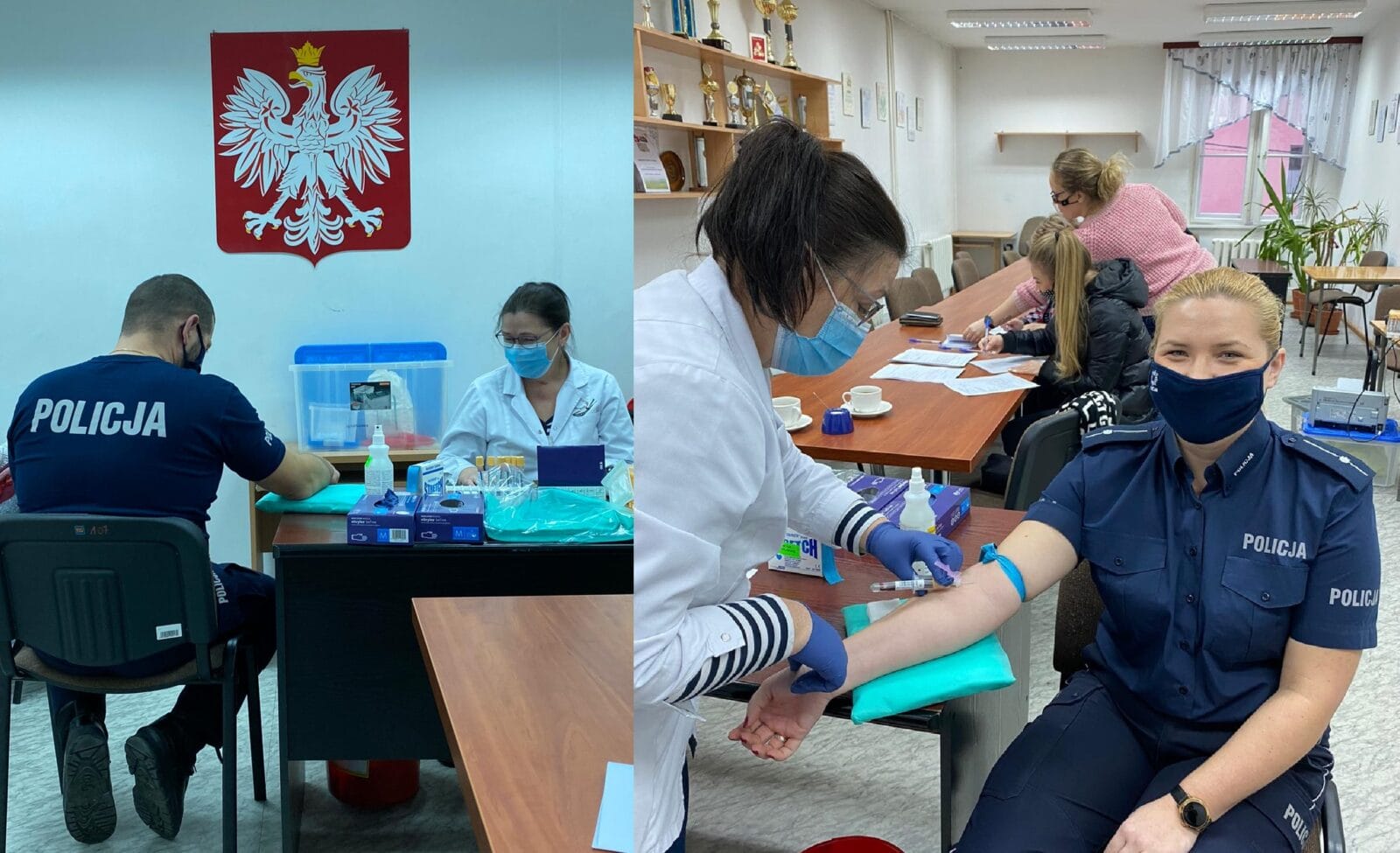W MORĄGU POLICJANCI OZDROWIEŃCY I ICH RODZINY ODDAJĄ OSOCZE DLA CHORYCH NA COVID-19 1 Policjanci Slijder
