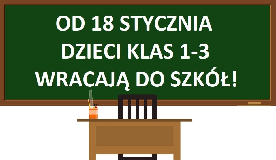 OD 18 STYCZNIA DZIECI KLAS I-III WRACAJĄ DO SZKÓŁ! RESZTA OBOSTRZEŃ UTRZYMANA DO 30 STYCZNIA 1 Blackboard 1788630 960 7201