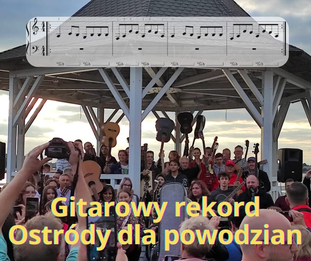 Gitara, Nadzieja i Wspólnota: Ostróda bije rekord, pomagając powodzianom. Wiemy ile trafiło do puszek PCK 13 Gitarowy rekord Ostrody dla powodzian