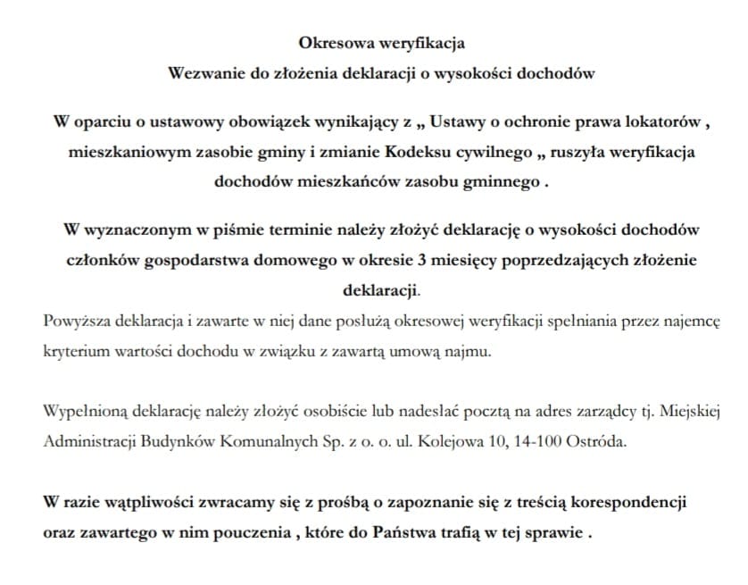 Urzędnicy zajrzą do zarobków. Czynsze za mieszkania komunalne mogą wzrosnąć! 2 Weryfikacja Dochodow