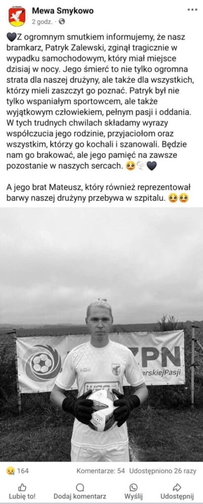 Koledzy z klubu Mewa Smykowo żegnają tragicznie zmarłego Patryka Zalewskiego 2 Zdjecie Whatsapp 2024 11 20 O 13.25.11 4Cddc3Cc
