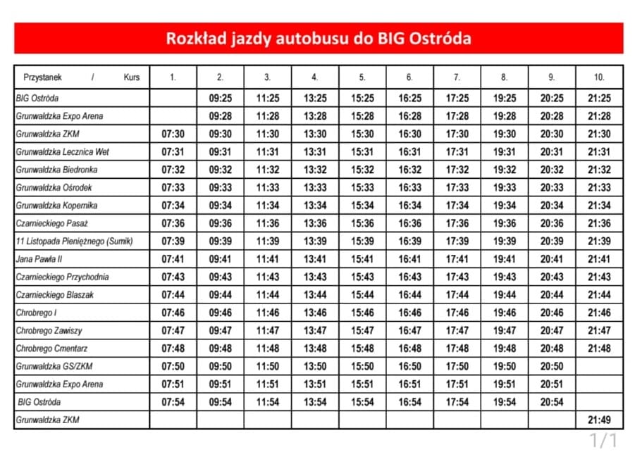 Darmowa linia autobusowa do BIG Ostróda już działa! 2 Rozklad