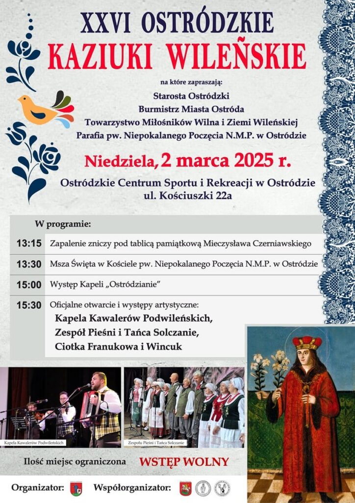 Kaziuki Wileńskie po raz 26. w Ostródzie. Znamy program wydarzenia 2 Plakat Kaziuki