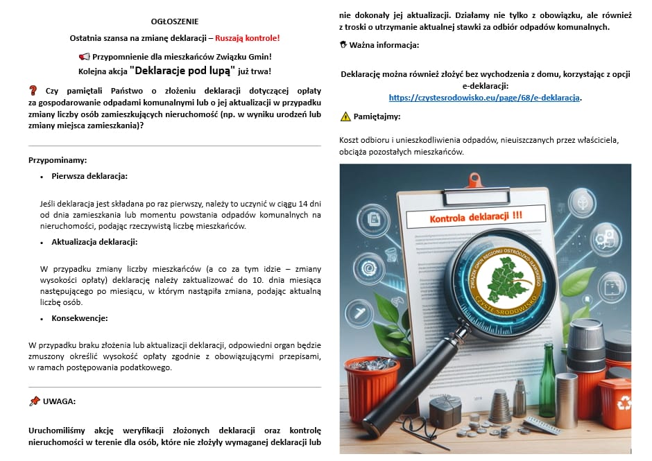 Ruszają kontrole deklaracji śmieciowych. W ubiegłym roku przyniosło to efekt! 2 Obrazek Posiada Pusty Atrybut Alt - Plik: Popuo18022025.Jpg