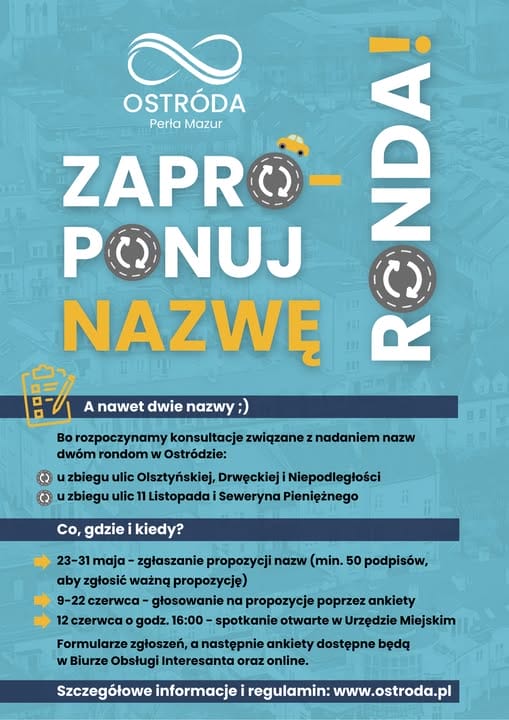 "Rondo Praw Kobiet" czy "Rondo Ks. Jerzego Popiełuszki"? Ostróda decyduje! 9 Ronada Plakat Konsultacje