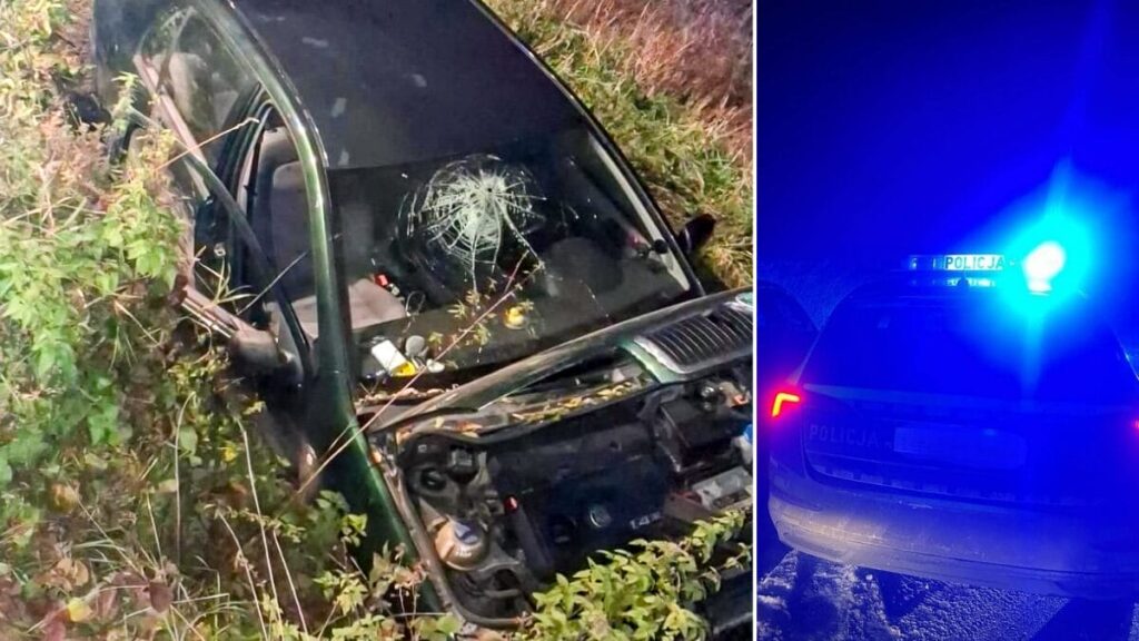 Wypadek Sambród: Skoda wpadła do rowu, pasażerka w szpitalu. 14 wypadek Sambród