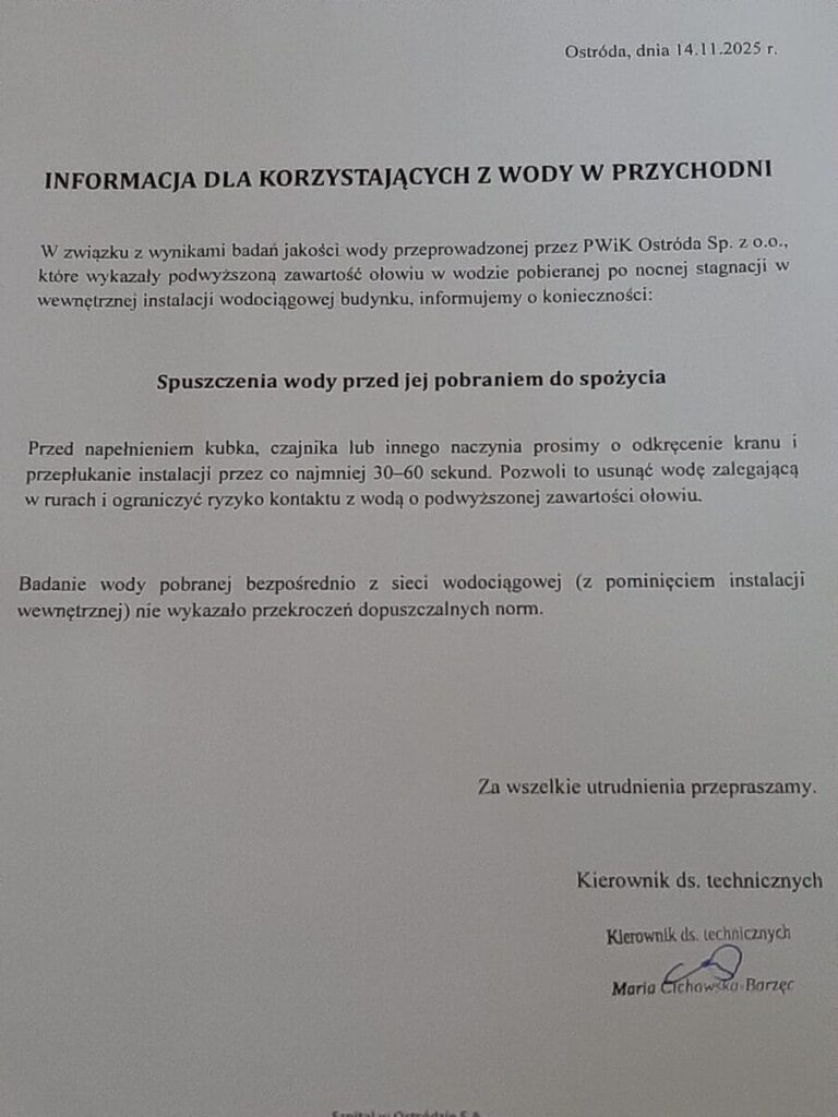 Woda w przychodni zdrowia z domieszką ołowiu. Są zalecenia Sanepidu 2 Woda W Przychodni Zdrowia Z Domieszką Ołowiu. Są Zalecenia Sanepidu