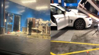 Drifter wjechał w Castoramę. Policja ukarała młodego kierowcę BMW