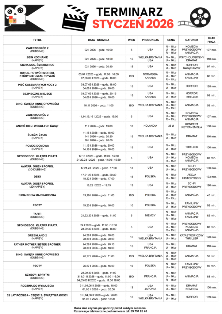 Morąg. Kino Narie – repertuar na styczeń 2026. Animacje, horrory, premiery i filmowe hity 2 Kino Narie Morąg - Repertuar, Styczeń 2026