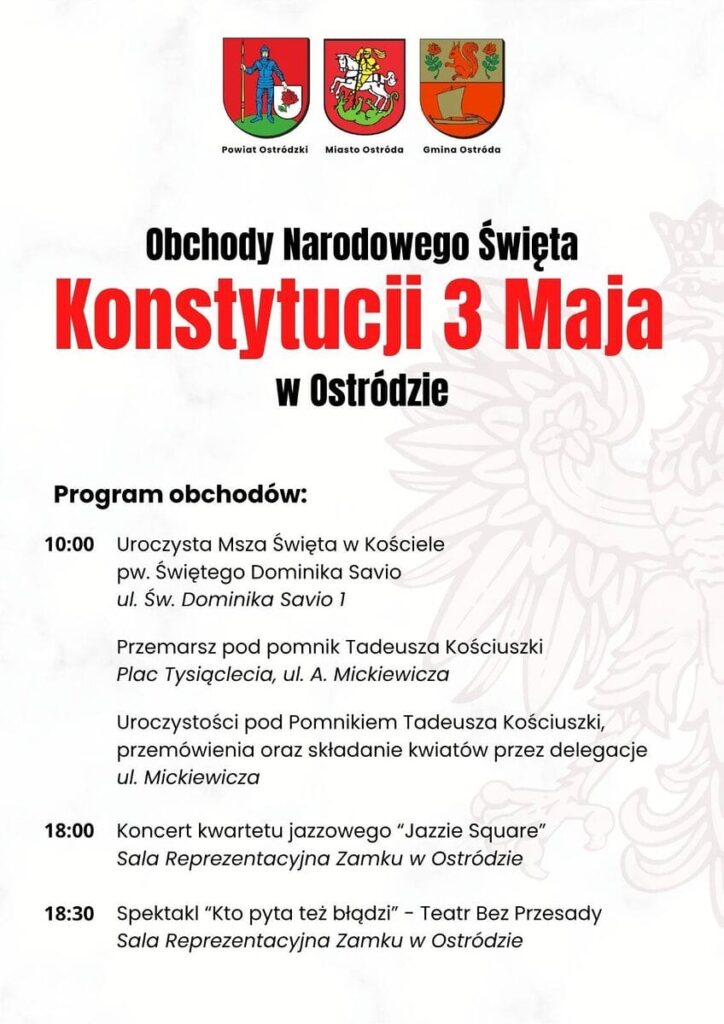 Wspólne Obchody Święta Uchwalenia Konstytucji 3 Maja W Ostródzie