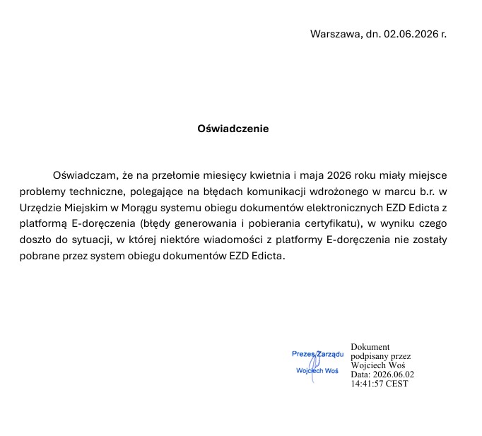 Nagrody w Morągu: urząd odpowiedział po naszej publikacji. Cyfrowa cisza pękła 2 Nagrody W Morągu - Oświadczenie