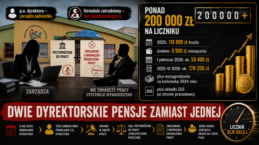 Wyroku nie ma, pensja jest. Licznik dyrektora OCSiR Tadeusza Czyczela przekroczył 200 tys. zł 3 Infografika Przedstawiająca Dwóch Dyrektorów Ocsir, Sądowe Przywrócenie Do Pracy I Koszty Przekraczające 200 Tys. Zł.