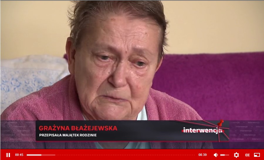 Kadr z reportażu programu Interwencja Polsatu o 74-letniej pani Grażynie z Ostródy