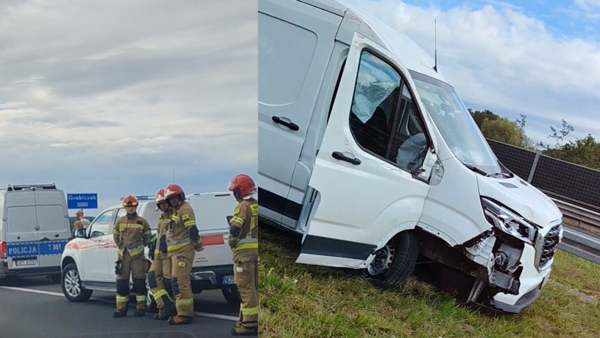 Wypadek na S7 w Grabinku. Bus wjechał w bariery! 1 Wypadek Na S7 W Grabinku. Bus Wjechał W Bariery!