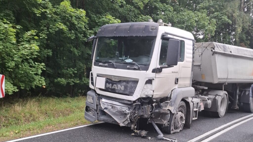 Wypadek na DK16 pod Tyrowem. Zderzenie osobówki i ciężarówki. Zginął pies 2 Wypadek Na Dk16 Pod Tyrowem. Zderzenie Osobówki I Ciężarówki. Zginął Pies