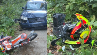 Wypadek na drodze leśnej Tarda-Winiec. Motocykliście pękł kask!